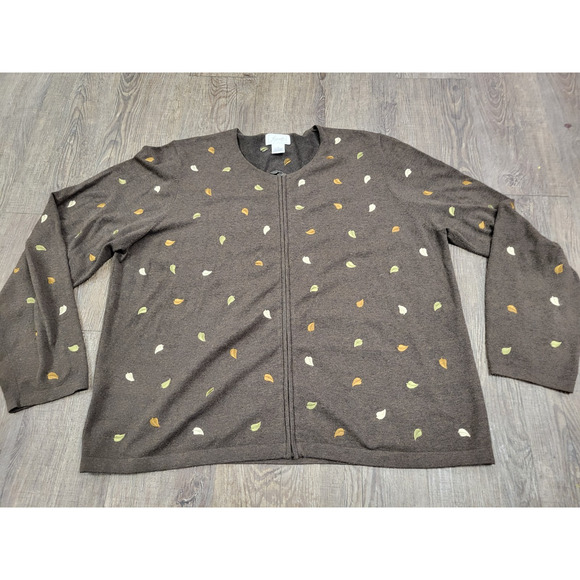 Foxcroft Sweaters - Foxcroft Women's Full Zip Cardigan Sweater Brown Leaves Size XL